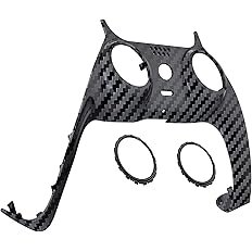Carbon fiber pattern DualSense faceplate and analog rings for PS5 controller