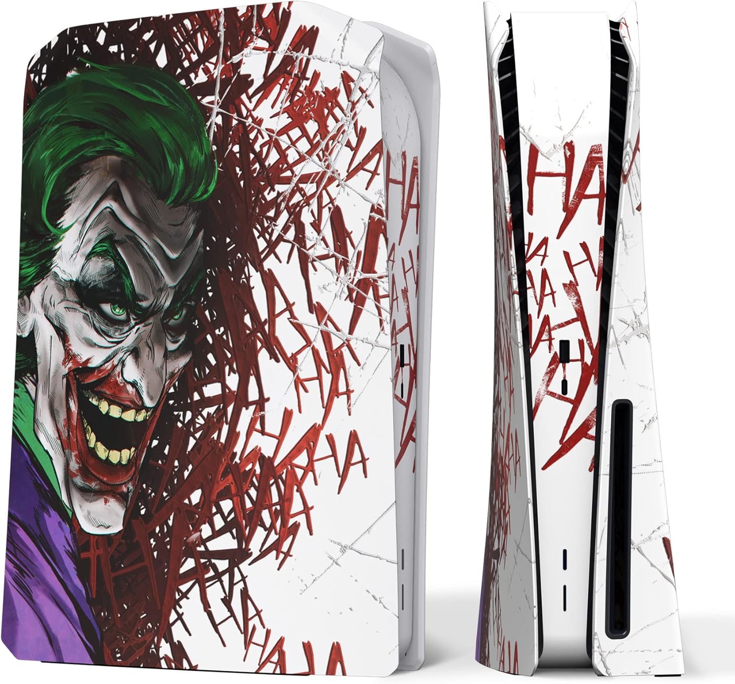 Custom PS5 plastic covers with Joker themed vinyl design front and side panels
